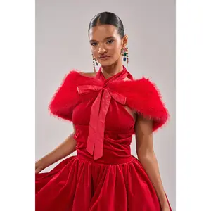 WITH A BOW FAUX FUR SHAWL