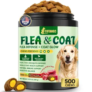 YOTANGO Dog Flea and Tick Support Crunchy & Creamy Chewables, 500 Chews Natural Flea and Tick Prevention for Dogs Chewable, Skin and Coat Support, Flea Treatment Chews for Dogs & Puppies (Beef Flavor)