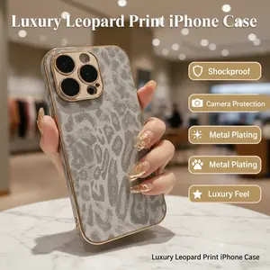 Luxury Leopard Print Case with Metal Plating & Leather Texture Shockproof Camera Protection for iPhone 17 16 15 14 13 12 11 Pro Pro Max Plus
