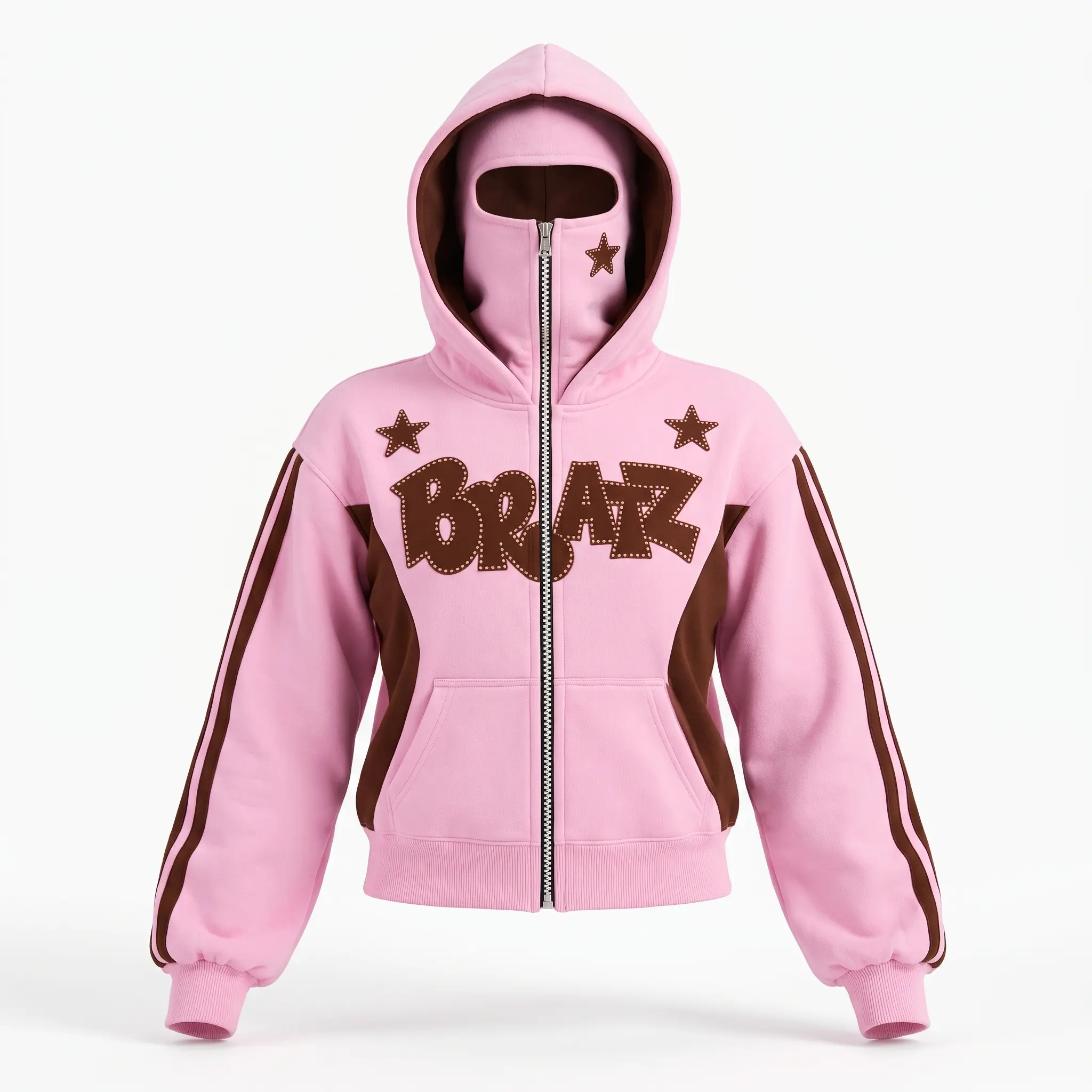Y2K Dolls Full Zip Hoodie Star Masked Fleece Jacket Baddie Streetwear Oversized Zip Up Women Winter Outfits