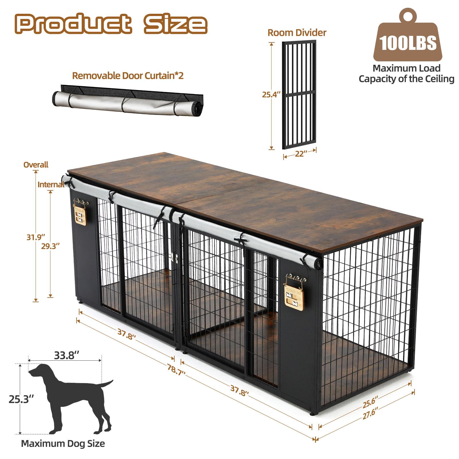 ZZWHOM Premium Double Solid Wooden Slat Dog Crate - Double Door Escape-Proof Kennel for Medium to Giant Breeds, Indoor Secure Space with Lockable Door, Non-Skid, Ventilated, Minimal Assembly Required, Durable Pet Furniture, Multiple Sizes