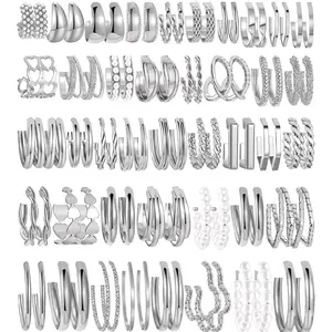 42 Pairs Hoop Earrings Set for Women, Chunky Gold or Silver Earrings Multipack, Trendy Hypoallergenic Silver Hoop Earring Pack