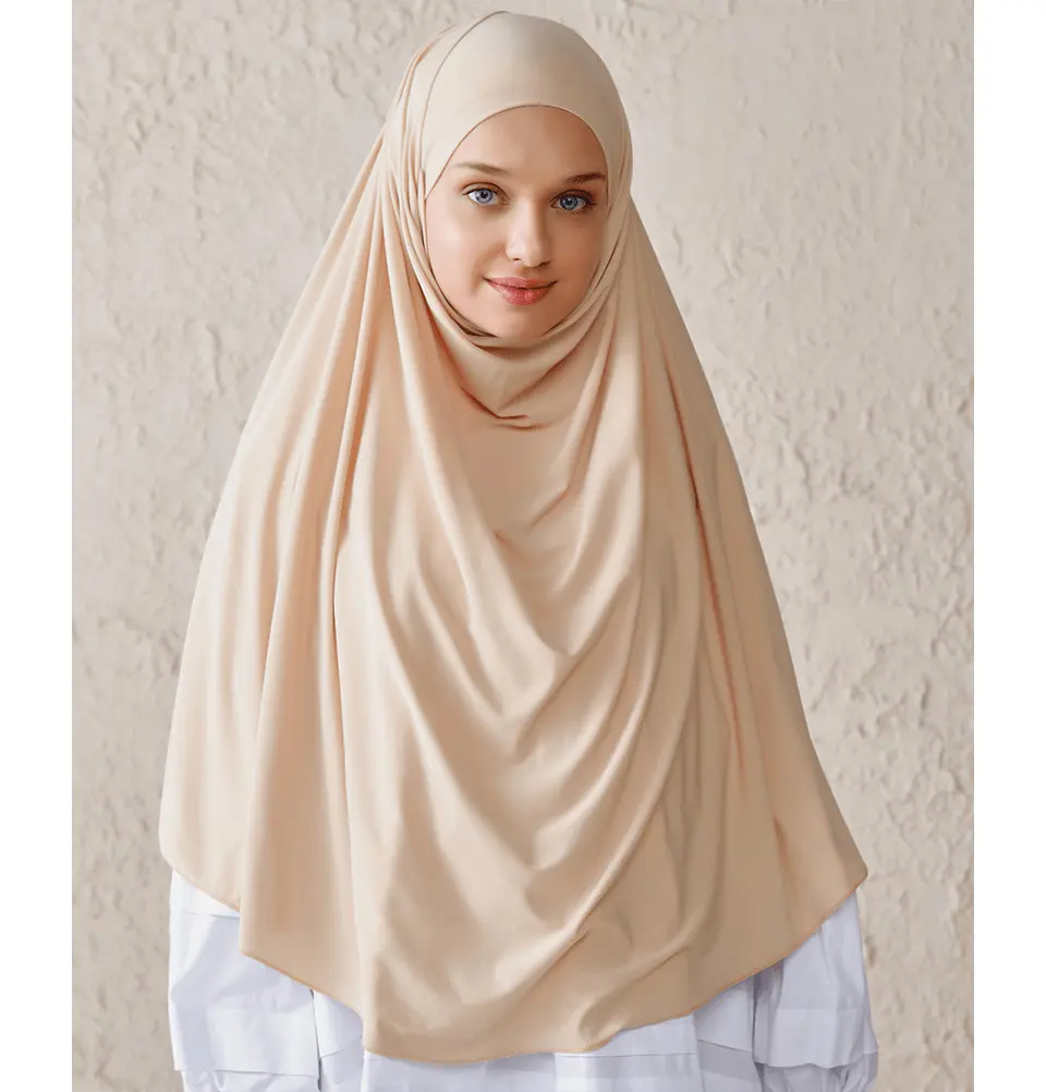One Piece Instant Long Khimar Hijab - Beige
