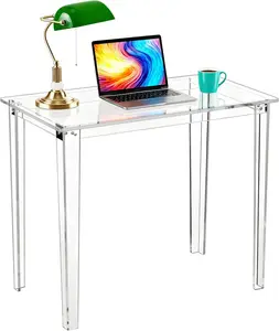 Solaround Clear Acrylic Desk | Small Space Writing Table for Home Office | Minimalist Invisible Laptop Workstation