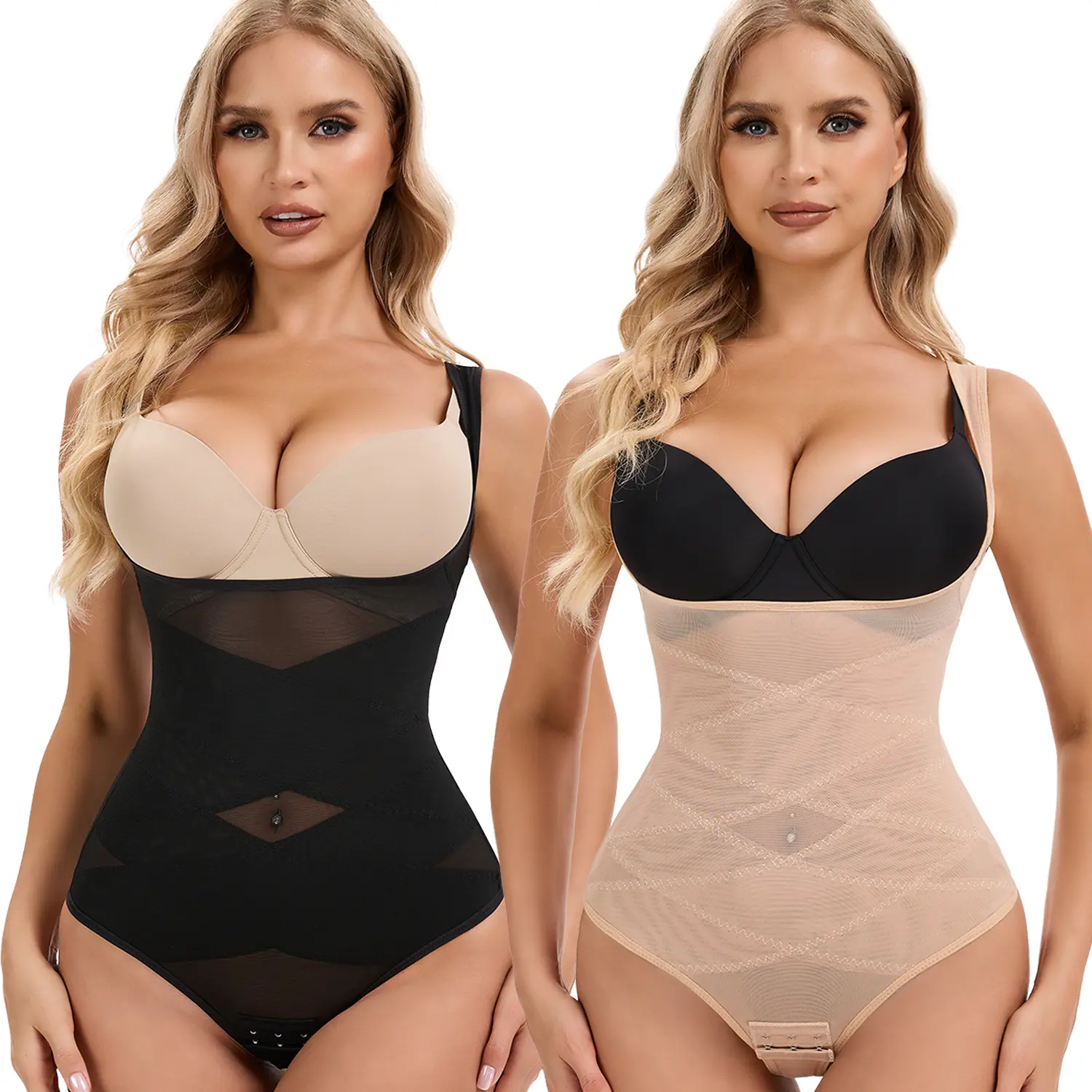 Women's Tummy Control Open Bust Spandex Bodysuit - Smooth, Lightweight Thong Shapewear for Activewear, Athletic Use, Invisible Under Clothes, Formal Dresses, Nylon, Fitness, Breathable, Highwaist Girdle, Minimalist