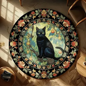 Round Cat Pattern Floor Mat, 1 Count Non-slip Soft Floor Carpet, Decorative Area Rug for Home Living Room Bedroom, Vanity Decor Accessories, Home Decor Rugs