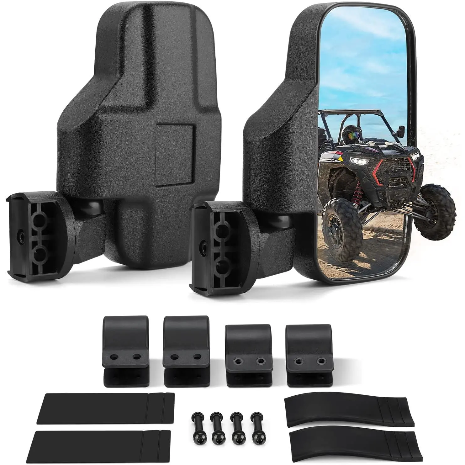 UTV Mirrors UTV Side Mirrors Fits 1.6 inch to 2 inch Roll Cage Compatible with Polaris RZR 900 1000 Can Am Kawasaki Mule Rhino YXZ Zforce Pioneer 1000/700, Shatter Proof Tempered Glass