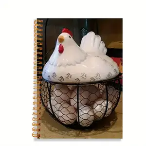 1pc Beautiful Basket of Eggs Background EGG Gold Spiral Notebook Journal Writing Notebook Diary and Office Stationery Perfect Gift for Friend，Birthday and Party Celebration, 5.5x8.3 Inches, 50 Sheets