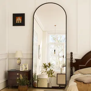 Arched Full Length Mirror 64"x21" Full Body Mirror Rectangle Free Standing Wall Mounted Leaning Hanging Floor Mirrors, Black Decor Door