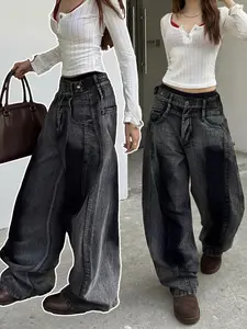 2026ss American Casual Y2K Adjustable Elastic Waist Wide Leg Women's Jeans, Street Style, Comfortable and Trendy