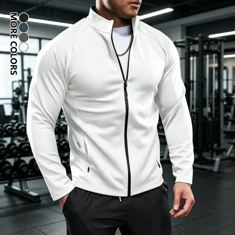 Men's Casual Lightweight Full Zip Training Jacket, Soft Breathable Fabric Stand Collar Zip Up Outerwear, Versatile Athletic Coat for Running, Gym Workouts, Hiking and Mountain Climbing