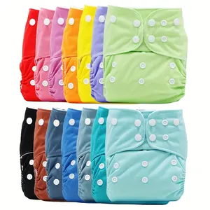 Set of 5 Assorted Color Washable Diaper Covers, Adjustable Nappies, Reusable Cloth Diapers Suitable for Babies Weighing Between 3 to 33.07 LB