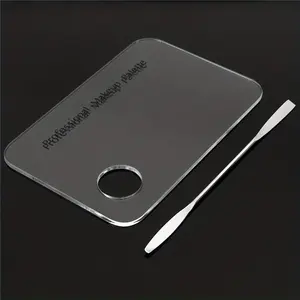Transparent Acrylic Makeup Palette with Stainless Steel Spatula, Professional Cosmetic Mixing Tray for Foundation, Nail Polish, Eyeshadow, Easy to Clean