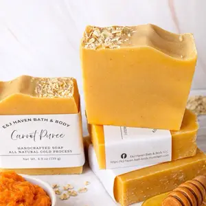 E&J Haven Bath & Body Carrot Puree Handcrafted Cold Process Soap 4.9 oz All Natural with Oatmeal