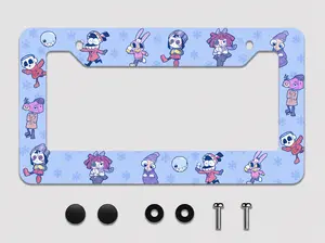 Winter Amazing Digital Circus License Plate Frame, Cute Character Car Tag Holder, Snowflake Cartoon Auto Accessory, Holiday Fan Gift