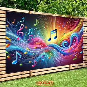 2D flat banner, 1 piece. A 2D flat banner with a bright musical symbol as the background and made of colorful abstract polyester canvas. Suitable for parties, birthdays, studio decoration and various events. kdj