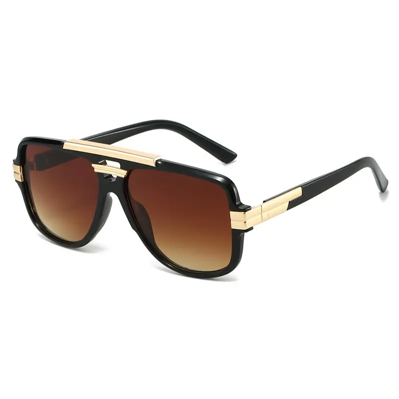 Classic Vintage Sunglasses Male Female Ultraviolet Protection UV400 Sun Glasses Double Bridge Full Rim Metal Square Frame Shade