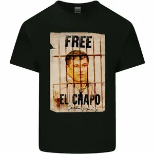 Free El Chapo Cocaine Drugs Cartel Mens Cotton T-Shirt Tee Top, Fashion Cotton, Full Size, Full Colors, For Women