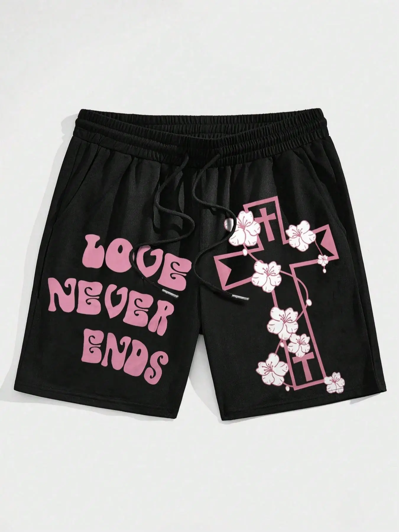 Men's Floral & Letter Graphic Pocket Drawstring Waist Shorts, Streetwear, Regular Fit Casual Comfy Shorts for Summer, Shorts for Men, Men's Bottoms fo