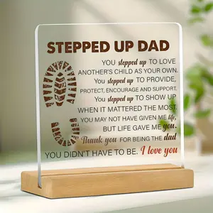 Stepped Up Dad Acrylic Desktop Sign, Clear Acrylic Ornament with Base, Acrylic Photo Plaque, Creative Home & Office Decor, Perfect Gift for Dad