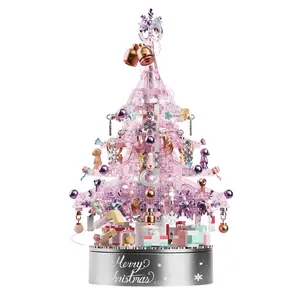 Purple Christmas Tree Music Box Building Blocks With Light And Gift Bag ToysGifts For Adult Home Decoration