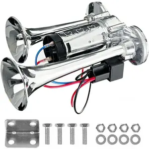 Train Horn for Truck ,Super Loud Car Electric Horn With Compressor Replacement, 12V Dual Trumpets Air Horn Kit For Truck Boat Train Speaker Cars Van Ship, black