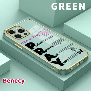 Luxury Electroplated TPU Phone Case for iPhone 15 Pro Max 16 14 Plus 13 12 11 X XS Max XR Prayer Essence Guide Classic Straight Design Ultra Thin Soft Smartphone Cover