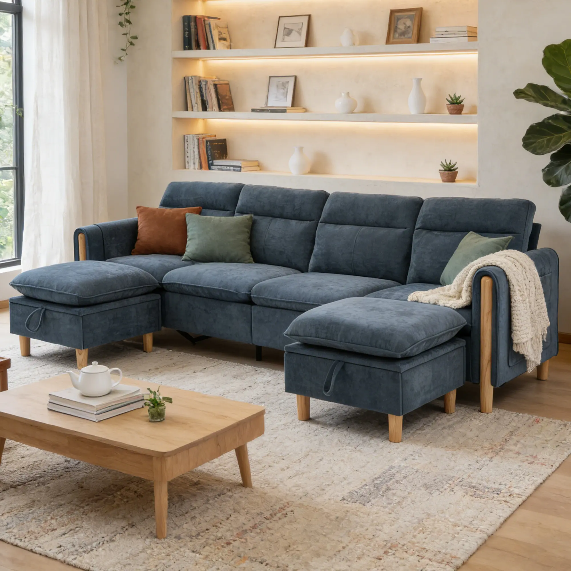 【2 Packages Shipped】Modular Sectional Sofa with Double Storage Chaise, 102.8" Chenille U-Shape Couch with Side Pocket, 800 LBS Heavy Duty 4 Seat Deep Seating Sofa for Apartment, Living Room