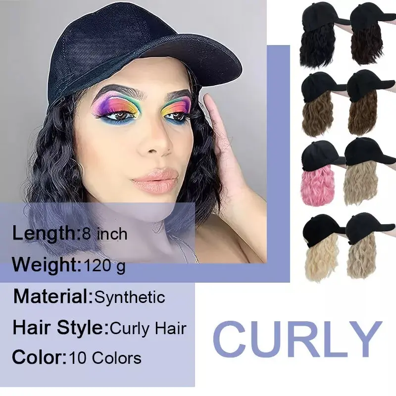 8inch/20cm Short Wave Baseball Cap Wig Hair Extensions For 