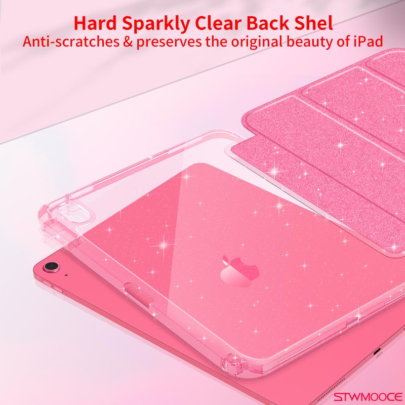 STWMOOCE Pink Glitter Sparkly Clear Back Protective Casing for 10.2-inch iPad 7/8/9th, 11-inch iPad A16 10.9-inch 10th Air4/5th M2/M3 12.9-inch Pro 3/4/5/6th gen, 11/13-inch Pro M4/M5 Tablet Cover Protection