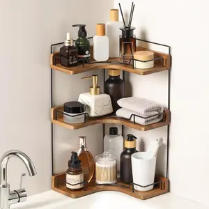 3-Tier Counter Organizer, Wooden Corner Shelf for Countertop Skincare & Makeup, and Organization for
