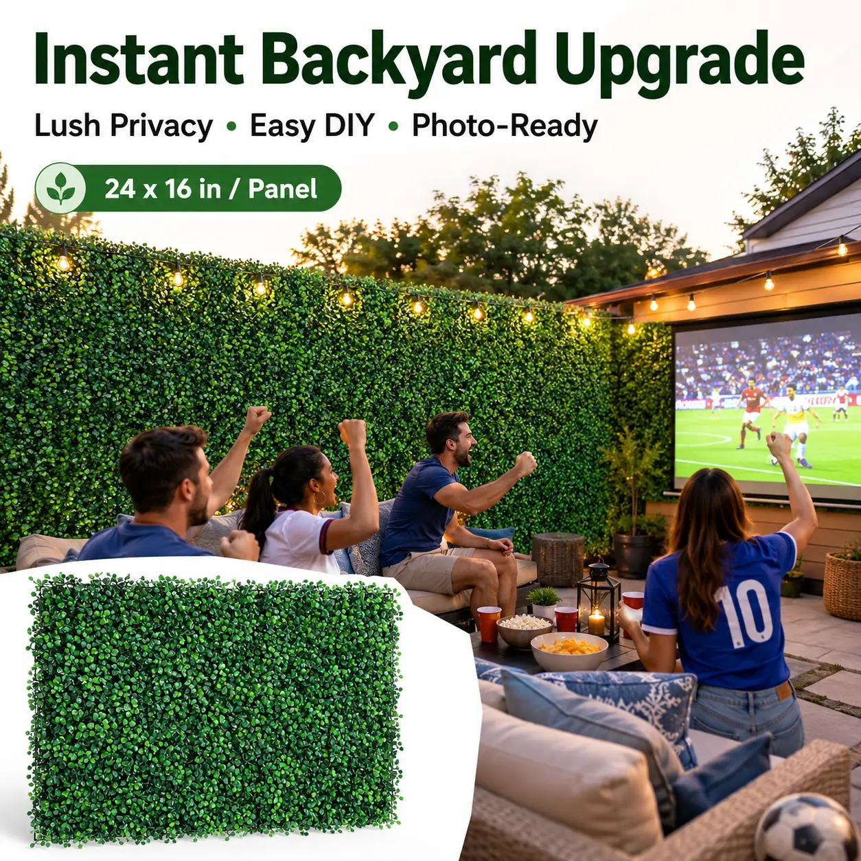 Artificial Boxwood Hedge Wall Panels 24"x16", Faux Greenery Wall Privacy Fence Screen for Patio Backyard Balcony Decor, Interlocking Plant Wall Panels for Outdoor Indoor Party Backdrop & Game Day Setup