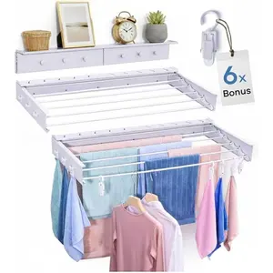 40"  Aluminium Foldable Clothes Drying Rack Included Shelf with 6 Rods & 6 Extra Clips - Large Laundry Rack | 65 LBs Capacity Space-Saving Collapsible Design for Indoor Outdoor Use