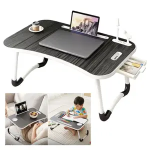 Foldable Laptop Table, Portable Lap Desk Tray with Cup Holder & Tablet Slot, Multifunctional Writing Eating Working Outdoors Desk