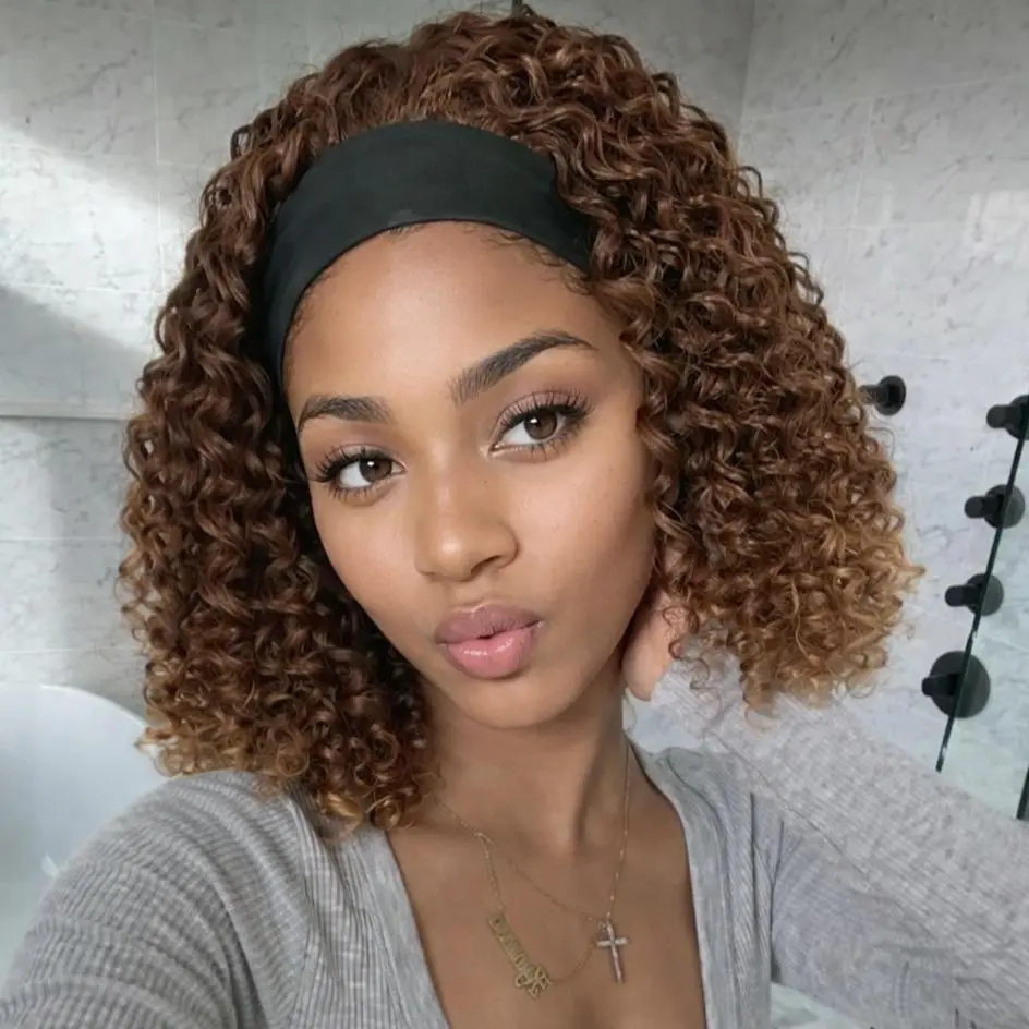 VOSILK Deep Wave Headband Wig Sytietic Hair 14 Inch Curly Headband Wigs for Black Women Hair Glueless None Lace Front Wig Synthetic Wig Natural Fluffy Wig