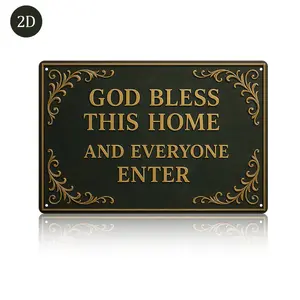 Christmas Gifts Metal Wall Covering with English Theme "God Bless This Home" 8x12 Inches for Prayer Rooms Studies Living Dining Rooms Ideal Gift