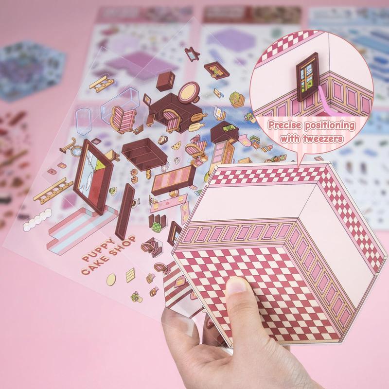 DIY 3D Sticker Scenes 6 Sets for Adults Kids, Make Your Own Mini Home/Store Scenes Stickers Animal Themes for Girls, Relieve Stress Pass The Time Craft Stickers for Journals Gifts Scrapbook Photo Album Scrapbooking