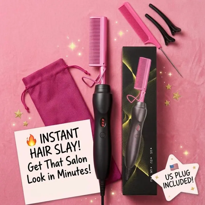 Hot Comb Hair Straightener for Black Hair, Professional Electric Pressing Comb for Silk Press, Wigs & Natural Hair