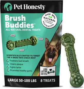 Brush Buddies All Natural Dog Dental Treats for Dogs – Long Lasting Dental Sticks for Dogs, Teeth Cleaner, Breath Freshener, Plaque & Tartar Remover – Large Sized Dogs (8 Count)