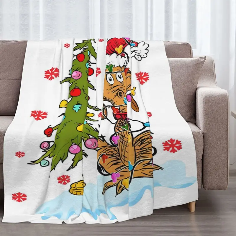 Christmas Cartoon Movie Flannel Blanket – Cozy Holiday Throw with Cute Dog & Tree Design, Gift for Adults Boys Girls, Ideal for Sofa, Office, and Car Home Decor & Winter