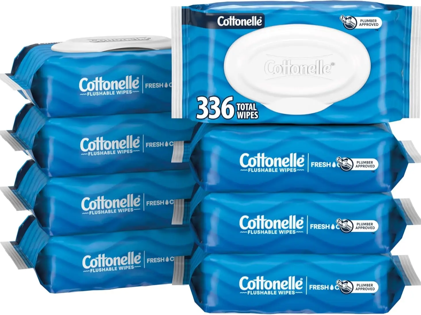 336 Count Flushable Wet Wipes, 8 Flip-Top Packs, 42 Wipes Each, Adult Personal Care Wipes