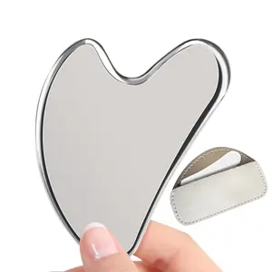 Metal Gua Sha Tool for Face and Body – Stainless Steel Facial Massager for Lymphatic Drainage & Jawline Sculpting with Pouch
