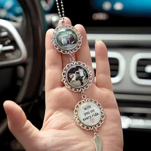 Custom Pet Photo Car Charm – Personalized Memorial Rearview Mirror Accessory, Paw Keepsake for Dog or Cat Loss