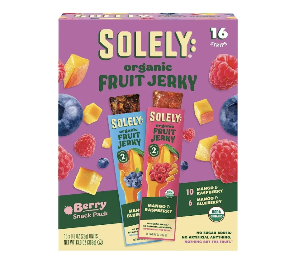 SOLELY - Variety Pack - Organic Berries Fruit Jerky - Real Fresh Fruit Strips - Healthy Snacks for Adults & Kids - Non GMO, Vegan Snacks, Shelf Stable - 16 Strips (0.8 oz)