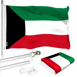 G128 Combo Pack: 6 Ft Tangle Free Aluminum Spinning Flagpole (Silver) & Kuwait Kuwaiti Flag 3x5 Ft, LiteWeave Pro Series Printed 150D Polyester | Pole with Flag Included