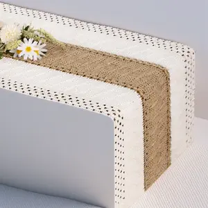 Boho Farmhouse Table Runner, 72 Inch: Woven Cotton Linen, Spring Easter Seasonal Decor for Dining Table, Coffee Table or Dresser (Ivory & Burlap)