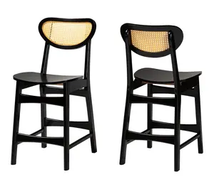 Baxton Studio Hesper Wood and Rattan Counter Stool Set of 2