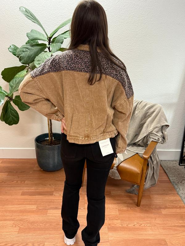 Brown Animal Print Denim Jacket