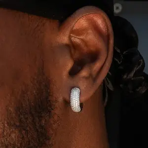HipHop Style Pavé Zircon Hoop Earrings 14K Gold Minimalist Versatile Stud Earrings with a Premium Aesthetic For Men Women