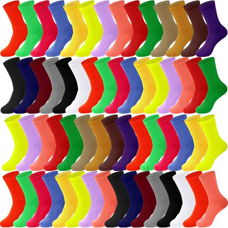 Women's 40-Pair Soft Cotton Crew Socks - Multicolor Athletic Socks for Women, Elastic, Breathable, Minimalist Lightweight Solid, Flexible Fit, All Seasons, Gym & Casual Wear